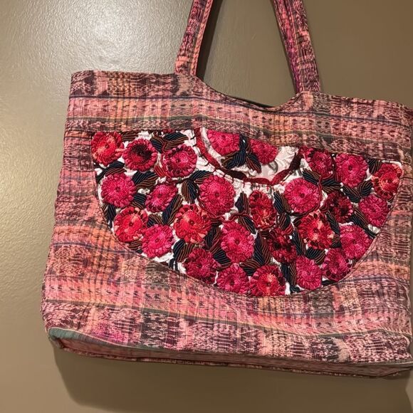 Boho Crocheted Tote Bag Shoulder Bag Beach Tote Overnight Open Inside Zip - Picture 2 of 9